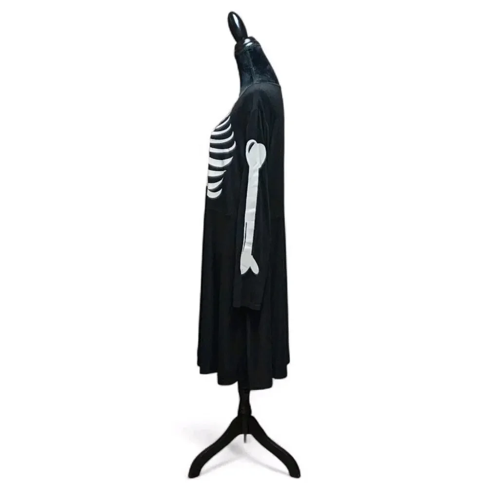 Womens Solid Black Gothic Long-Sleeve Skeleton Dress Plus Size 4X Costume Casual - Picture 3 of 6